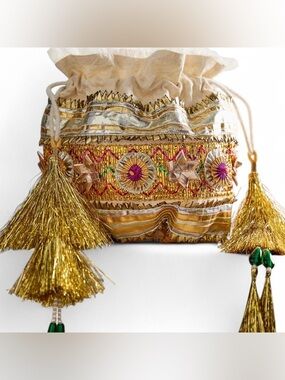 NWT new free people seasons sparkle mini gift bag pouch Embellished gold india